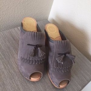 No. 6 Wooden Clogs with Grey Suede